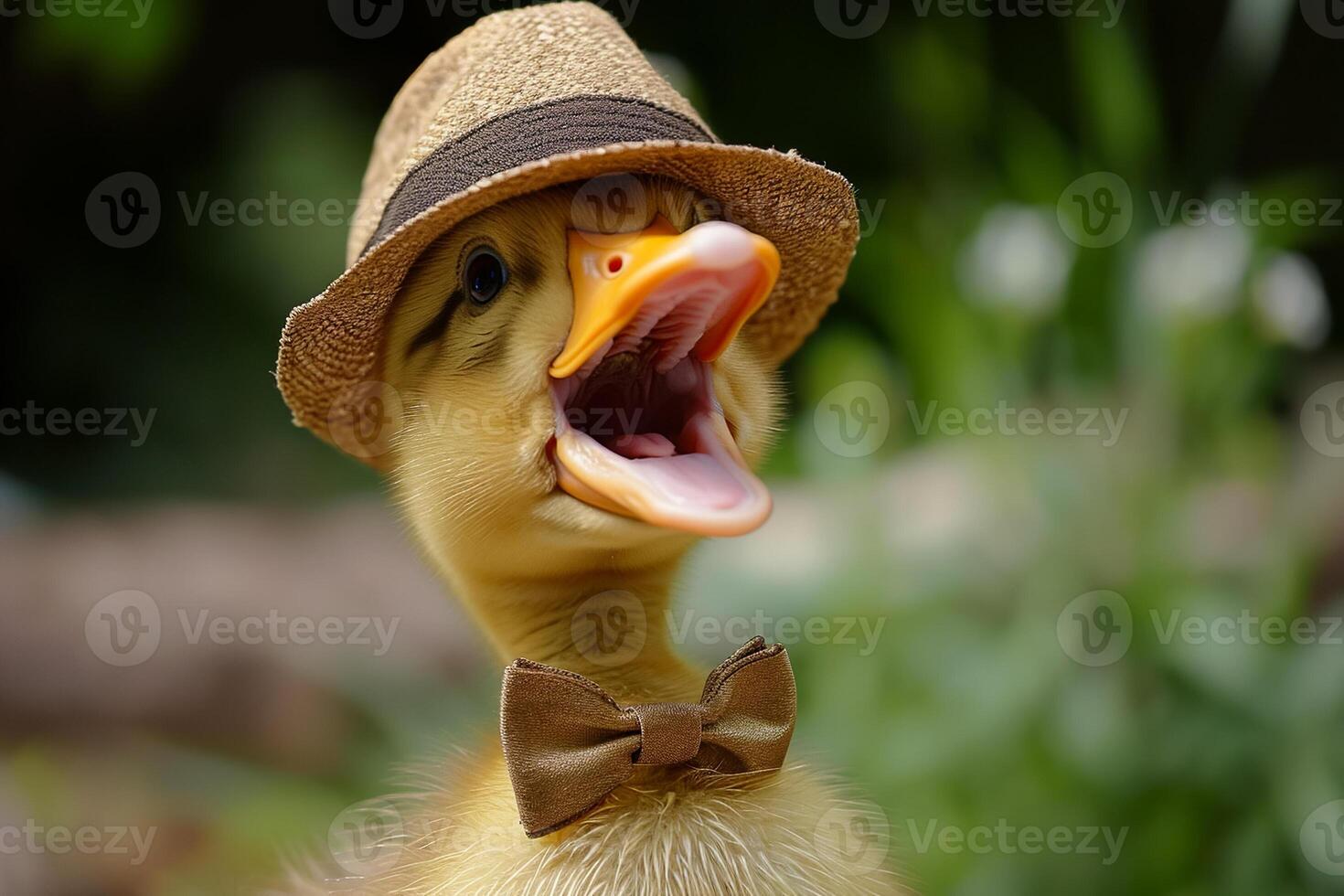 A duck with a hat and bow tie photo