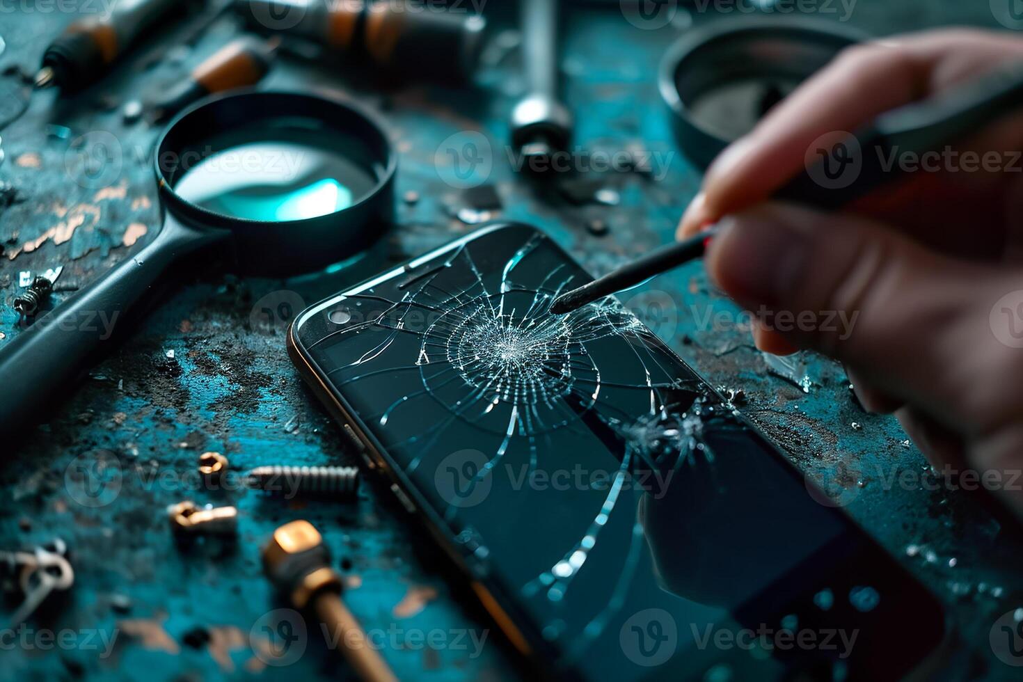 A person is repairing a broken cell phone photo