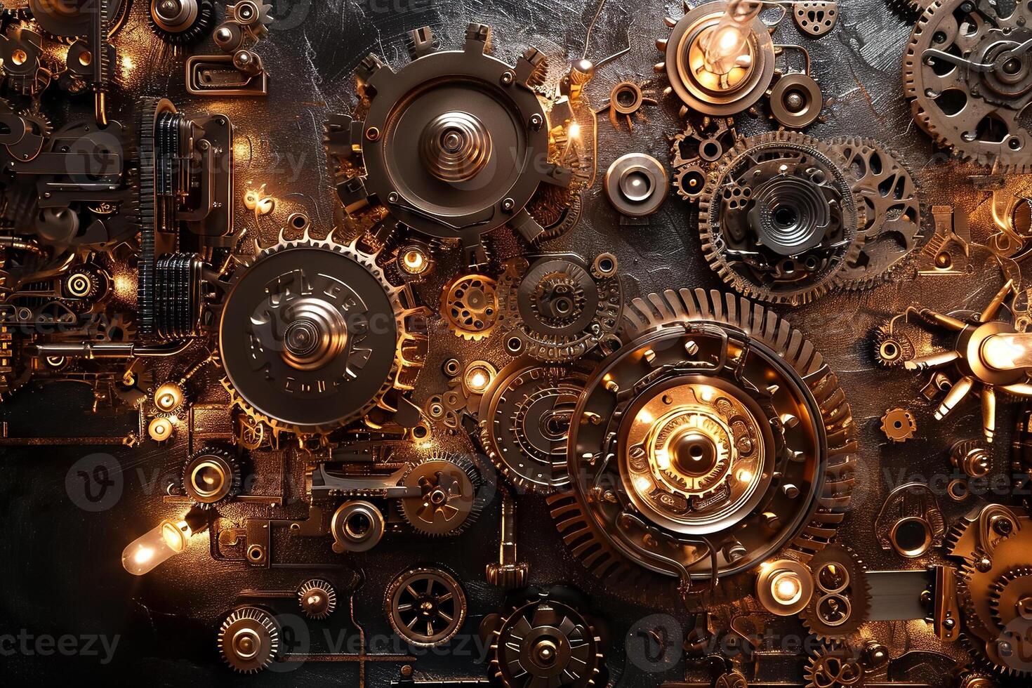 Steampunk background with gears and lights photo