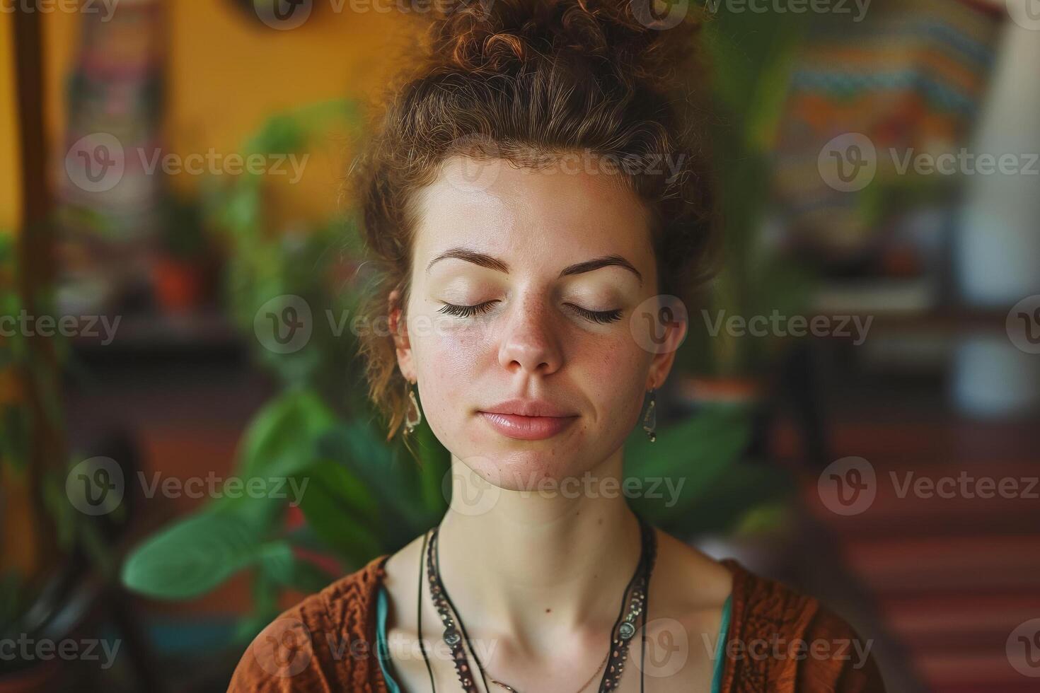 A woman with her eyes closed in meditation photo