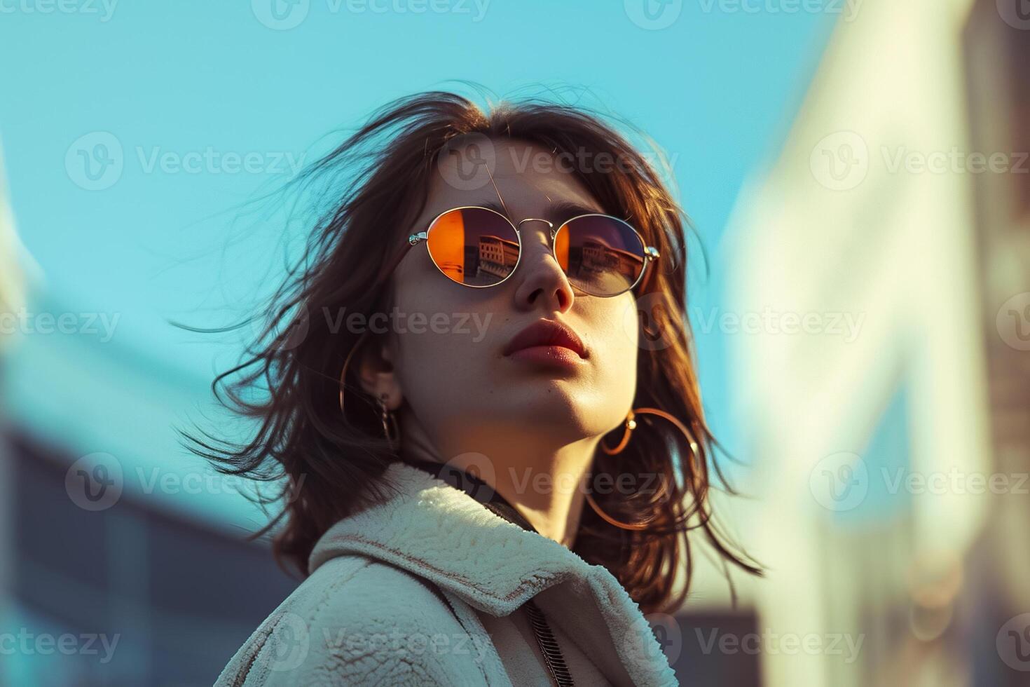 A woman wearing sunglasses and a coat photo