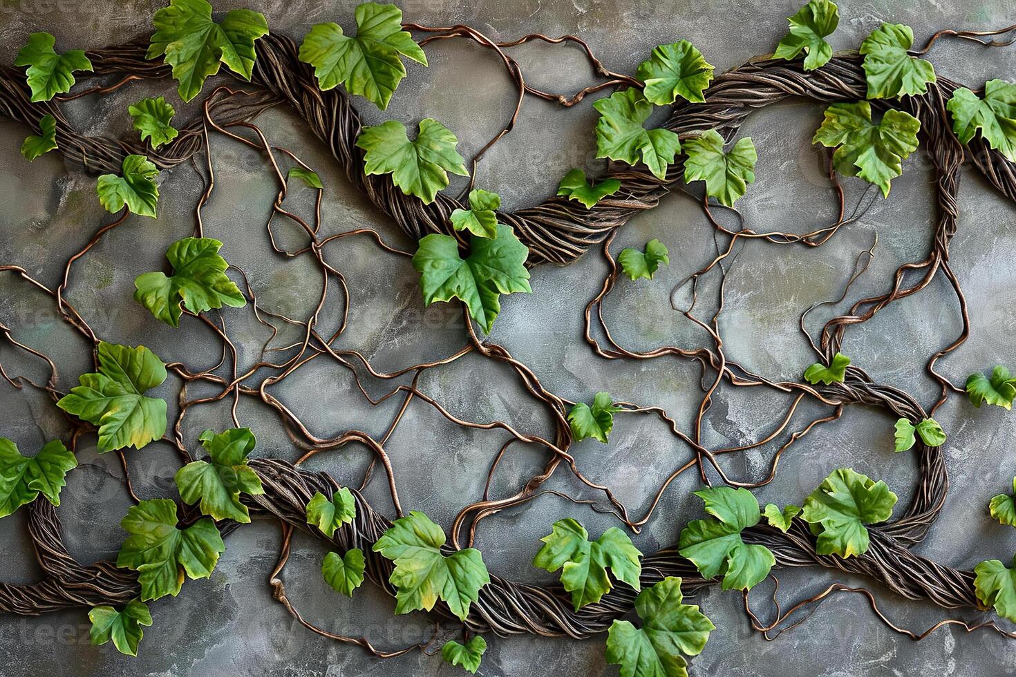 A wall with vines and leaves on it photo