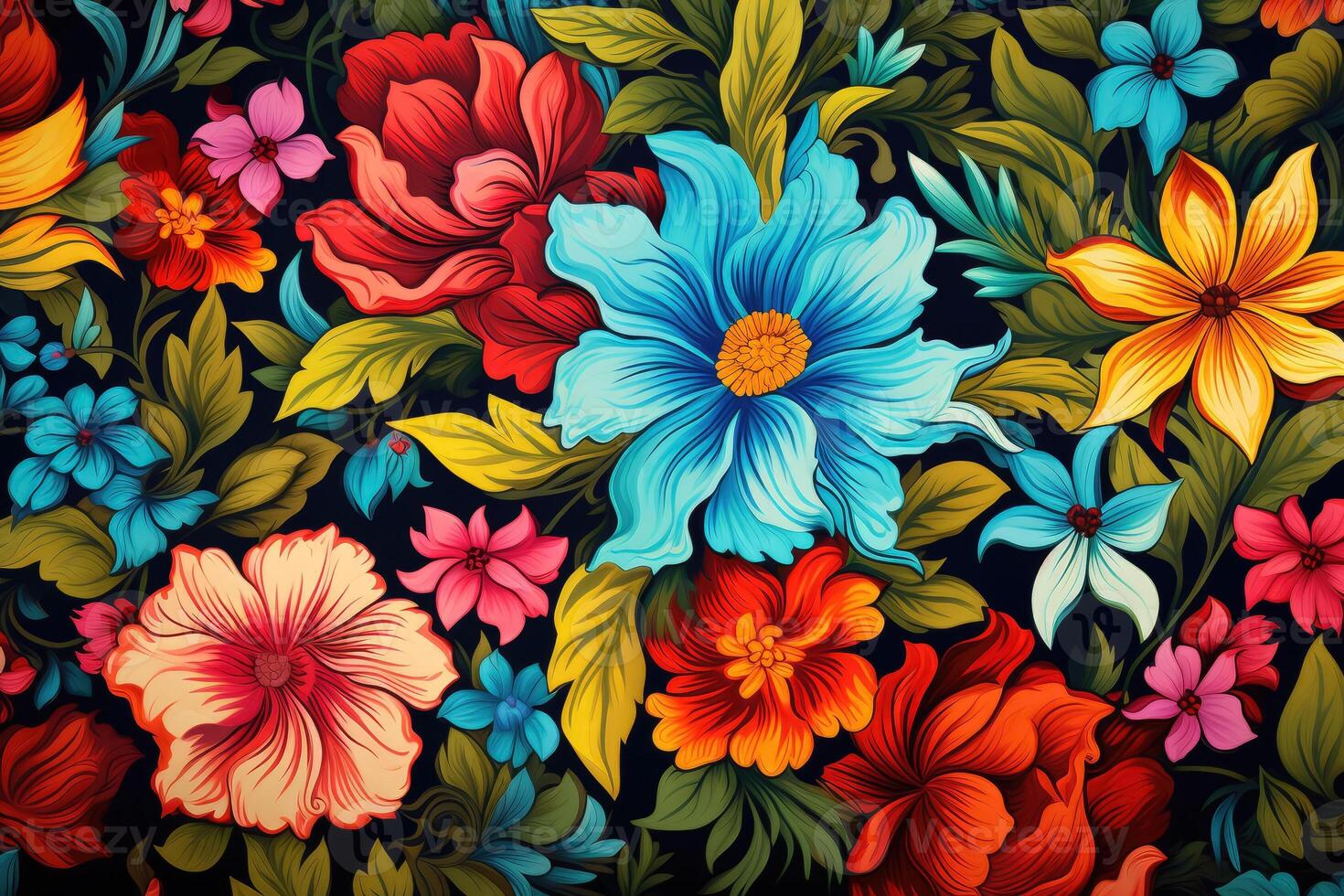 A colorful floral pattern on a black background photo