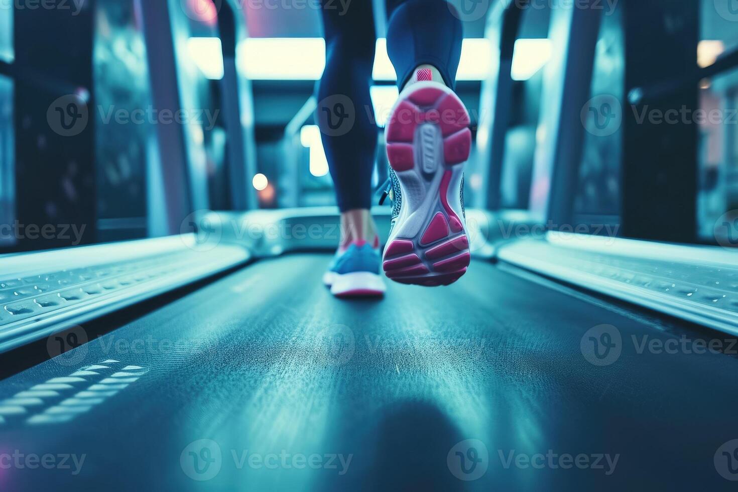 A person running on a treadmill in a gym photo