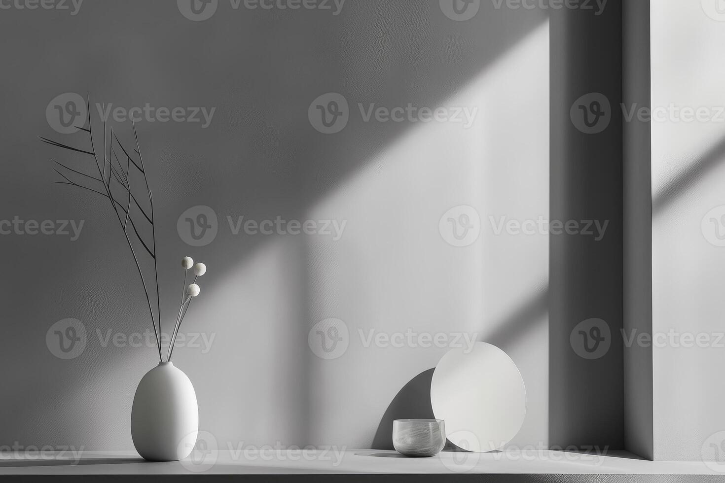 A vase and a vase on a shelf in front of a window photo
