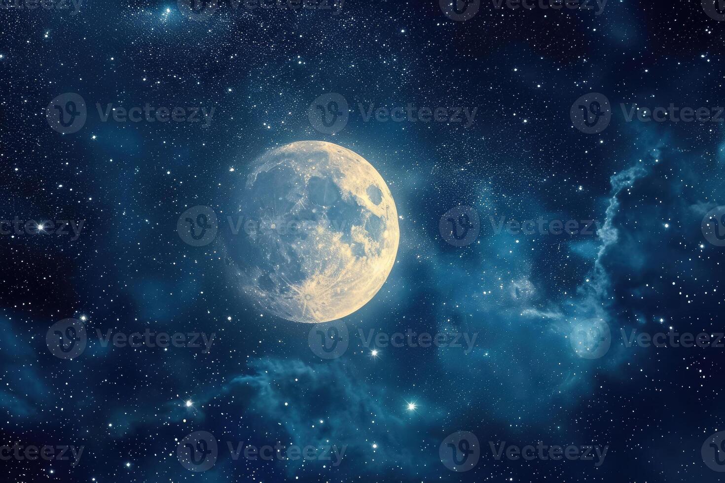 Full moon in the night sky with stars photo