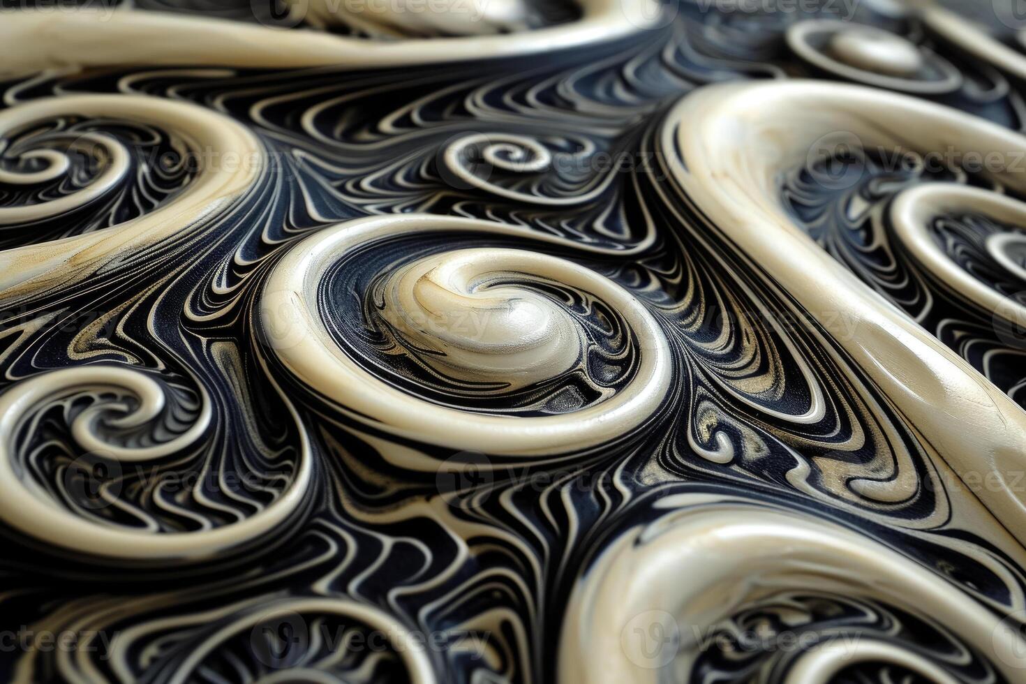 A close up of a black and white swirl pattern photo