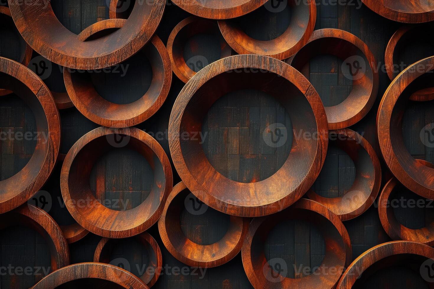 A group of circular metal rings on a black background photo