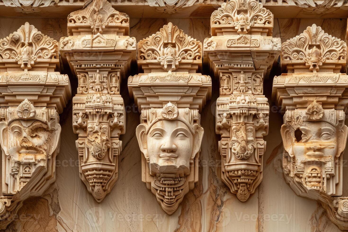 Carvings on the side of a building photo