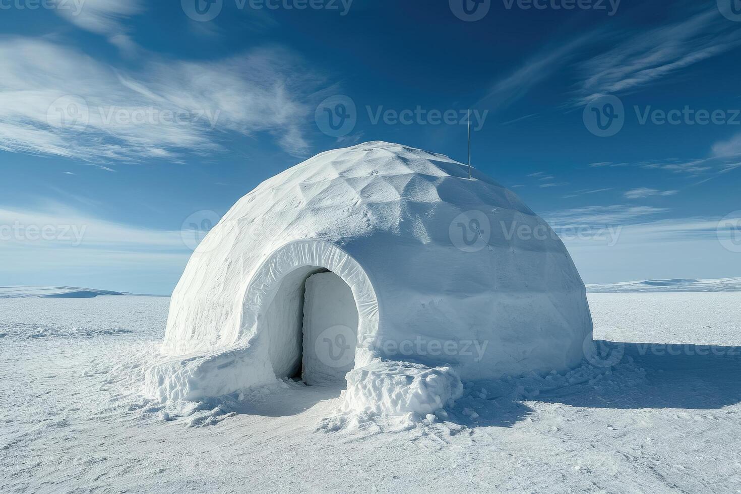 An igloo is sitting in the snow photo