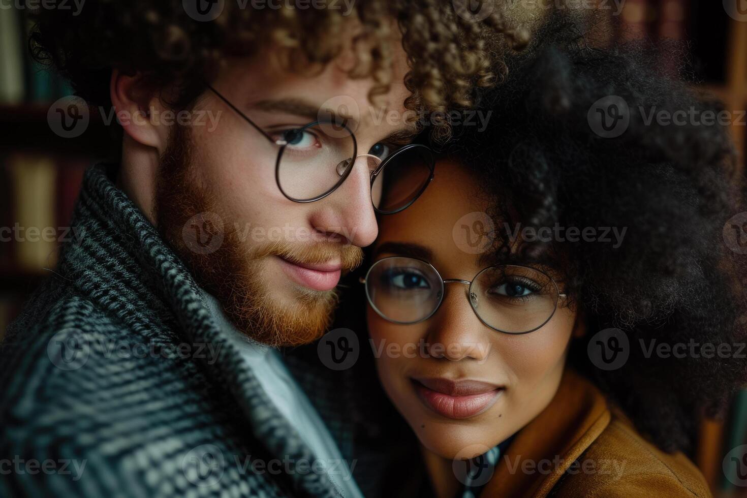 A young man and woman with glasses photo