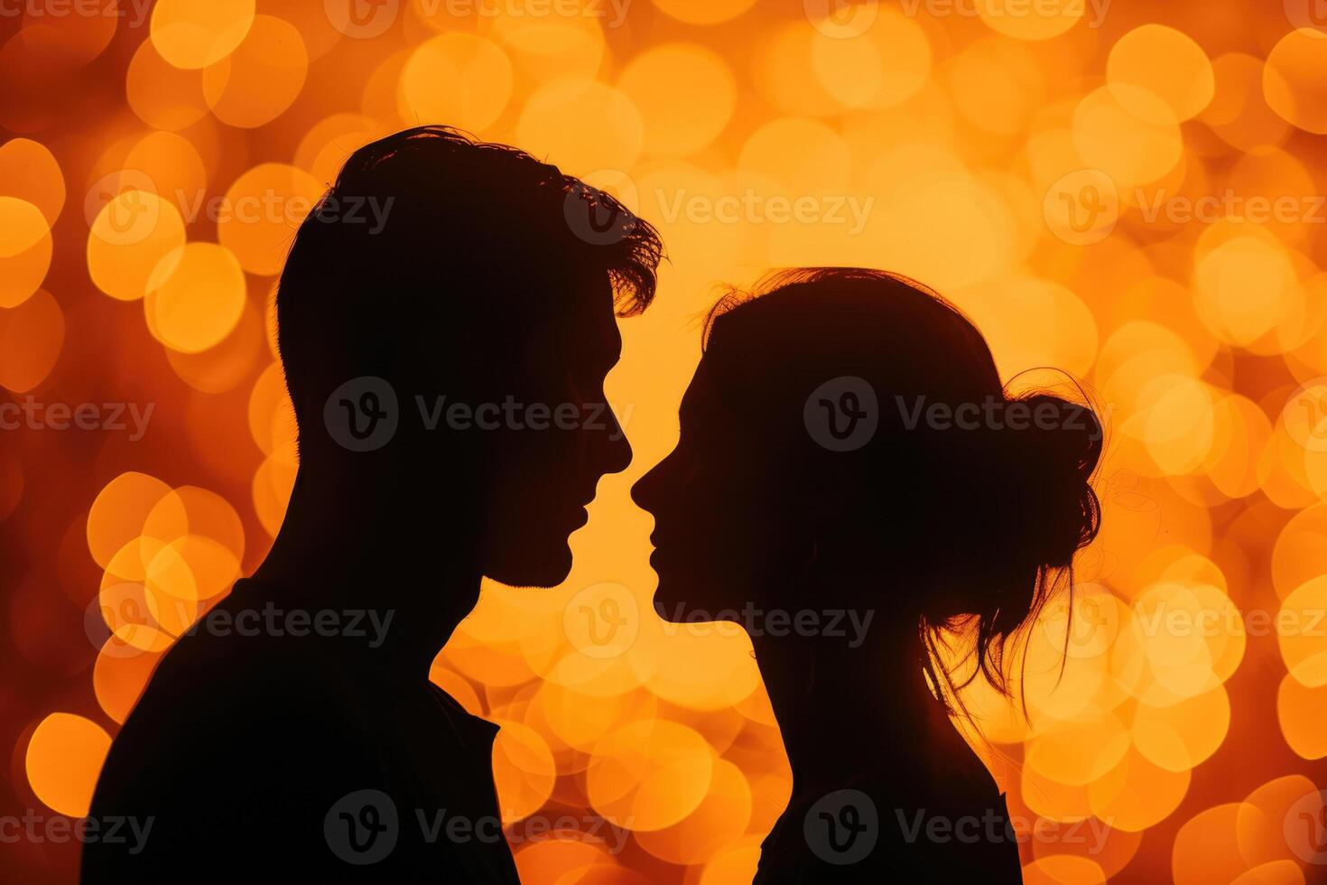 Silhouette of a couple kissing in front of a bright background photo