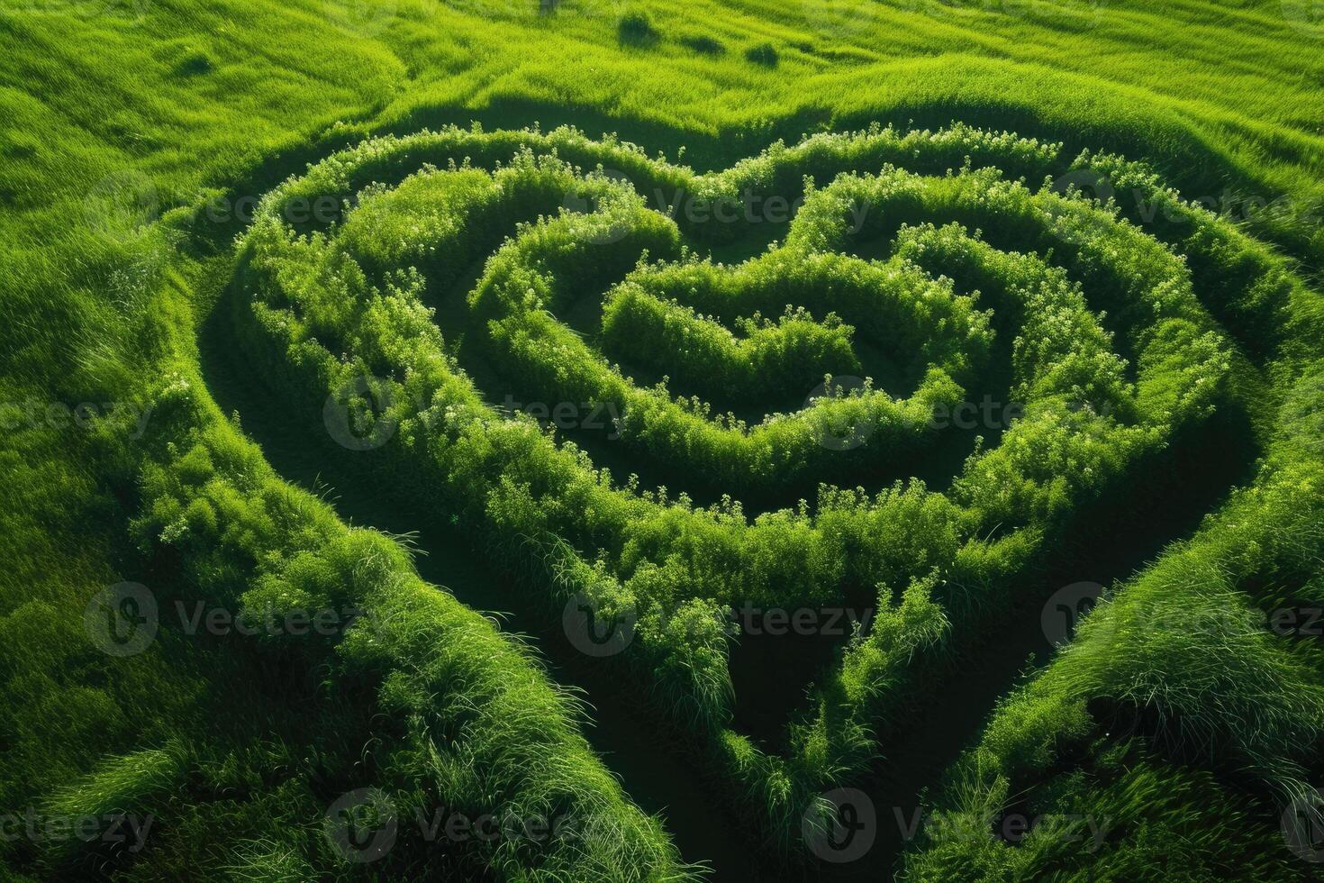 Heart of the field - green grass and heart shape photo