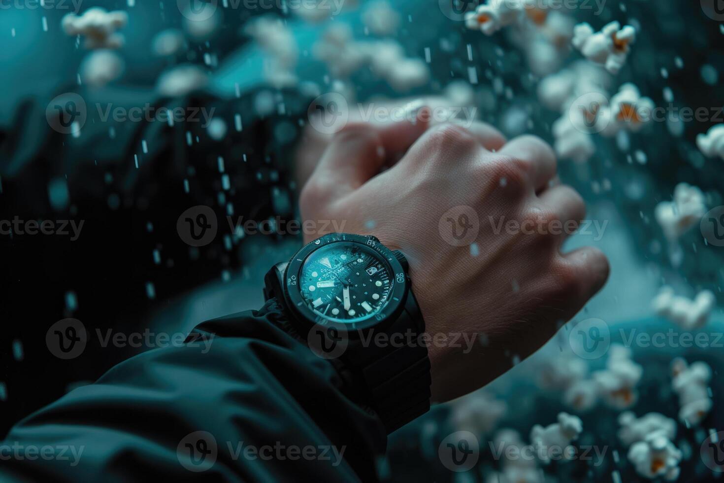 A person wearing a watch in the rain photo