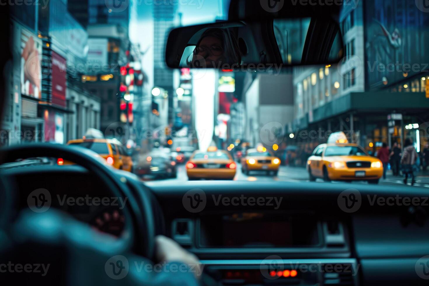 A view of a city street from inside a car photo