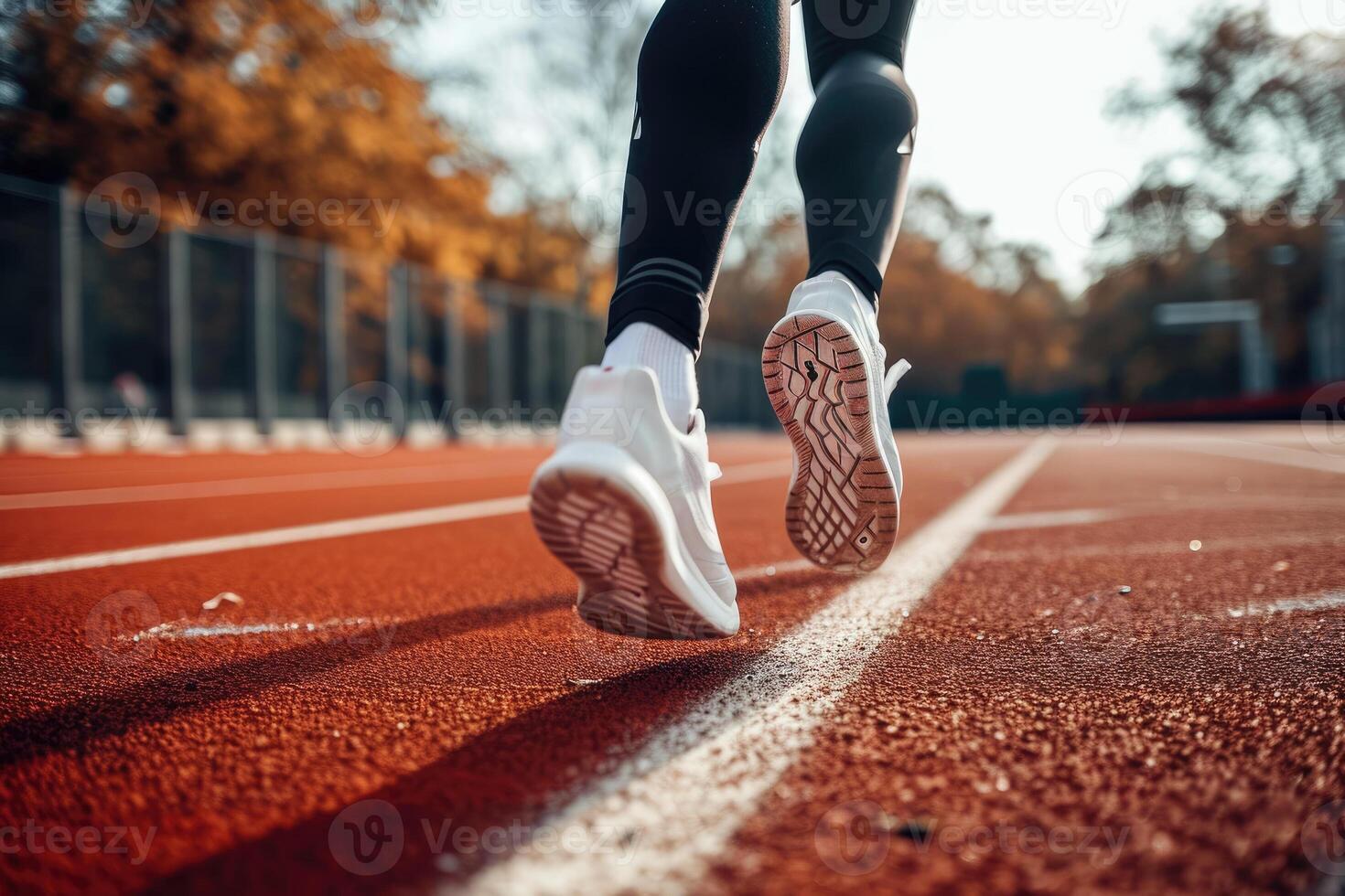 A person running on a track with their shoes on photo