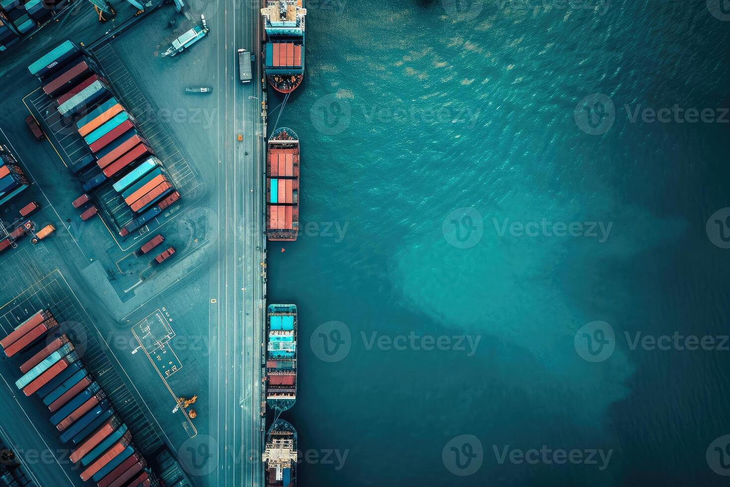 Aerial view of cargo containers at port photo