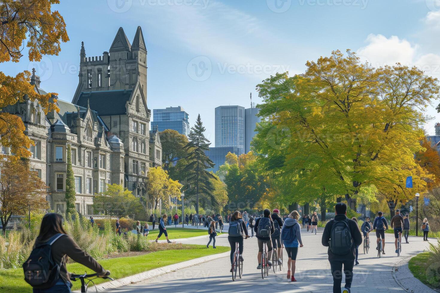People riding bicycles on a sunny day photo