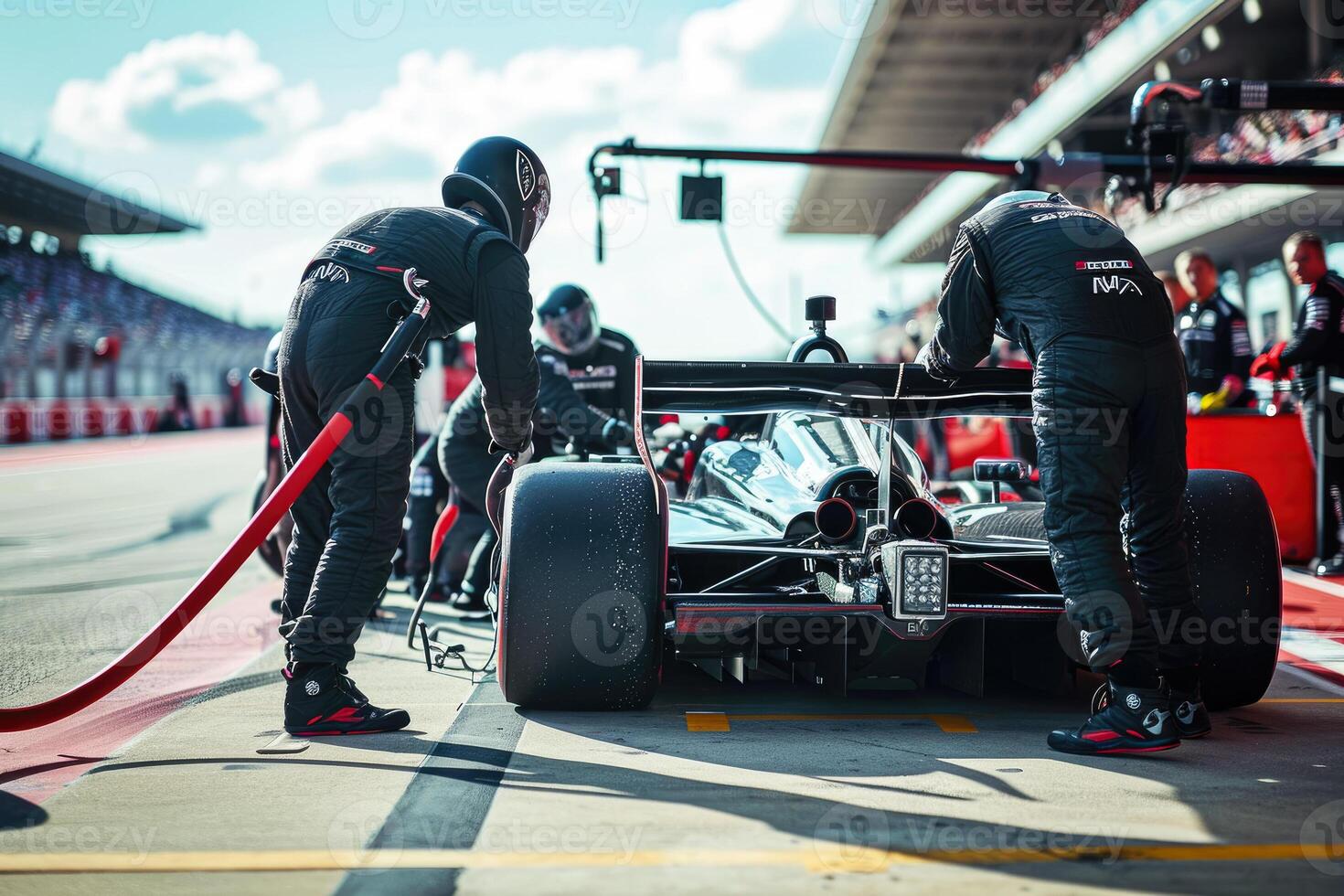 A man is working on a race car photo