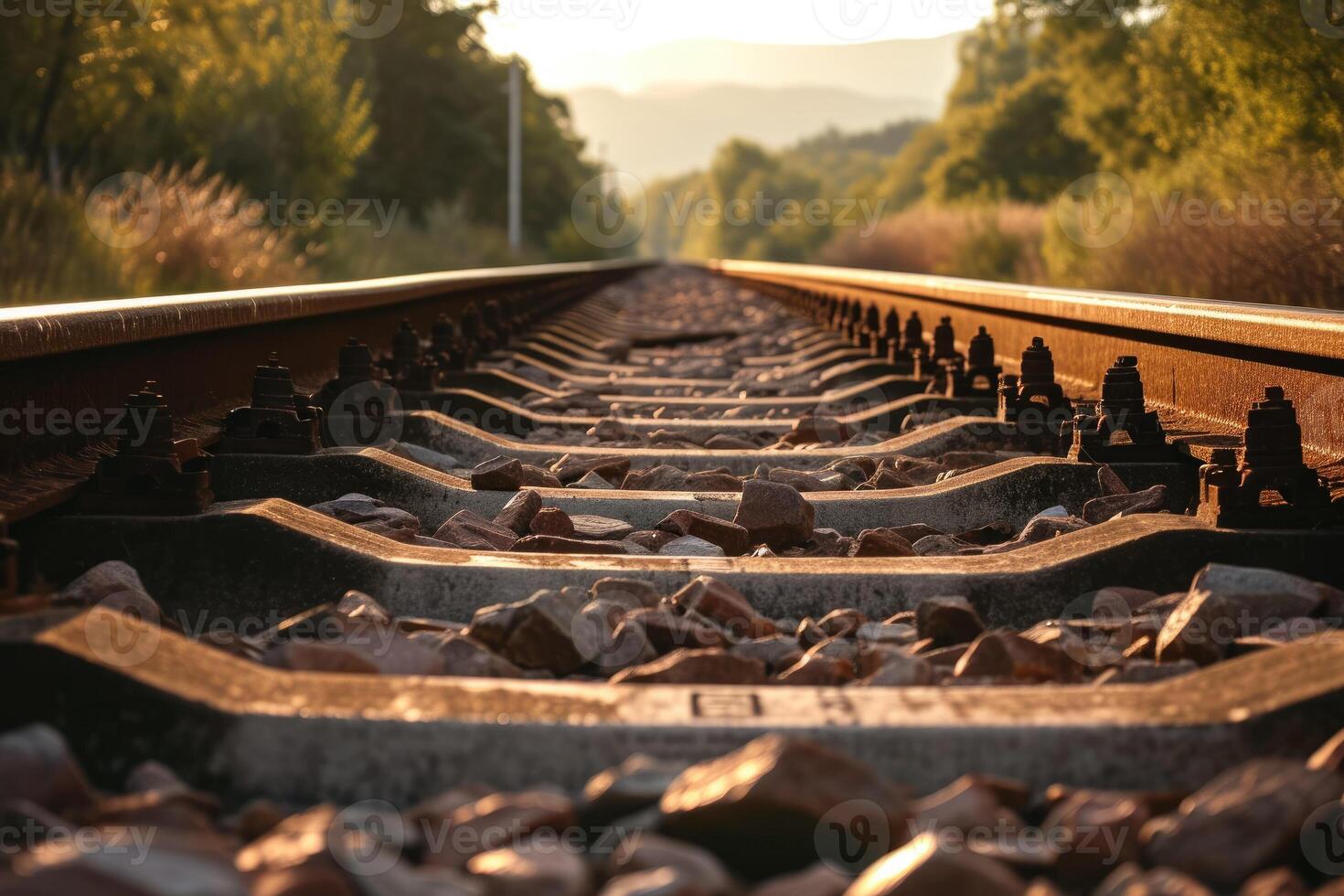 A railroad track with gravel and rocks photo