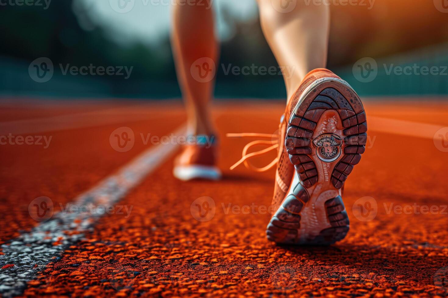 A person running on a track with their shoes on photo