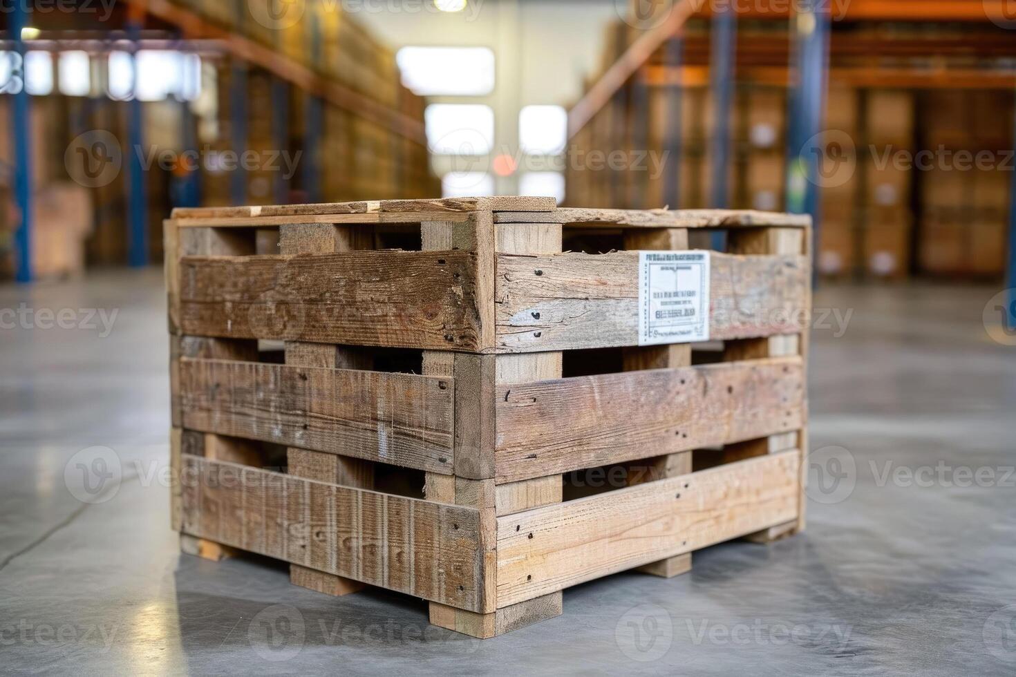 A stack of wooden pallets in a warehouse photo