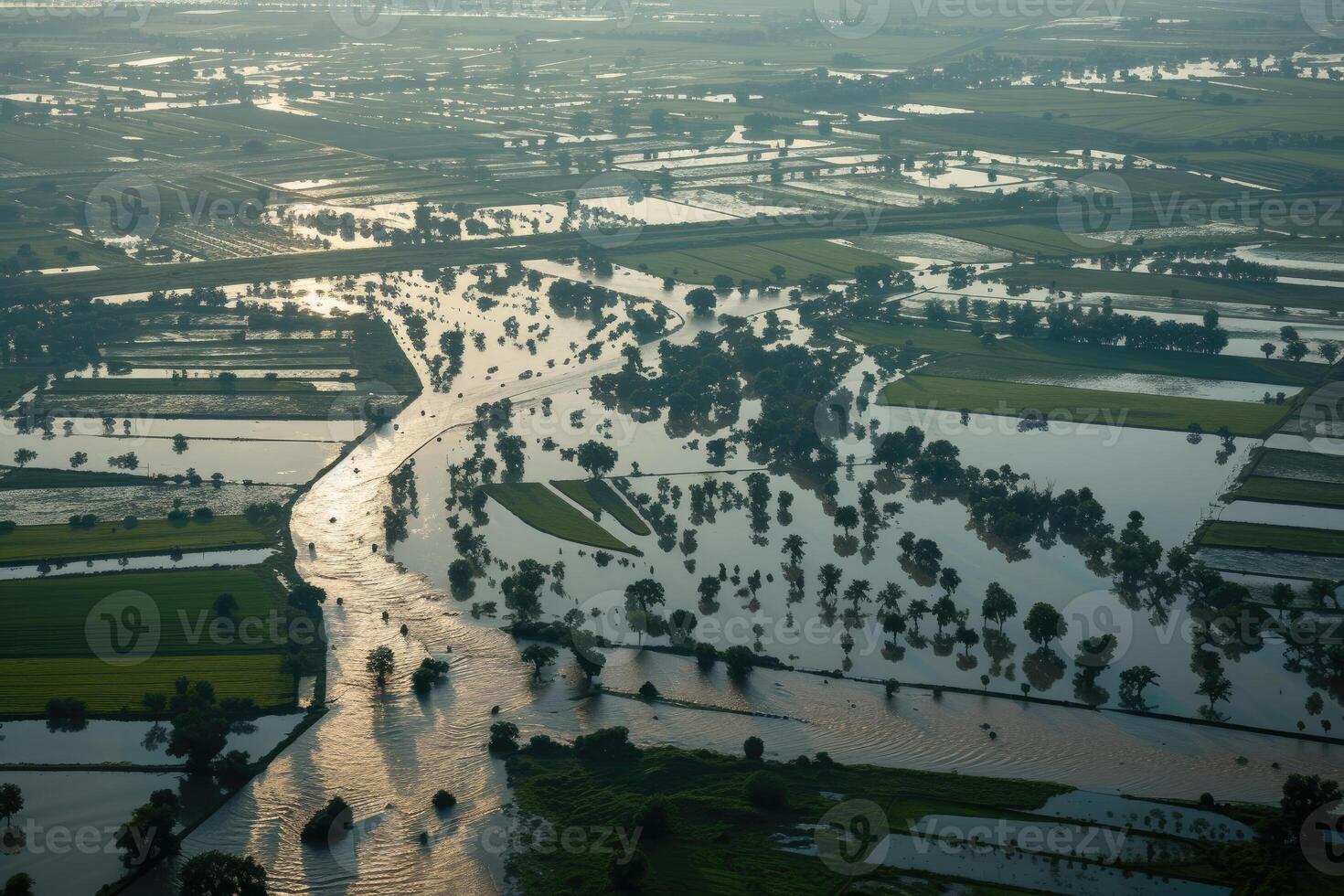 A river is flowing through a flooded area photo