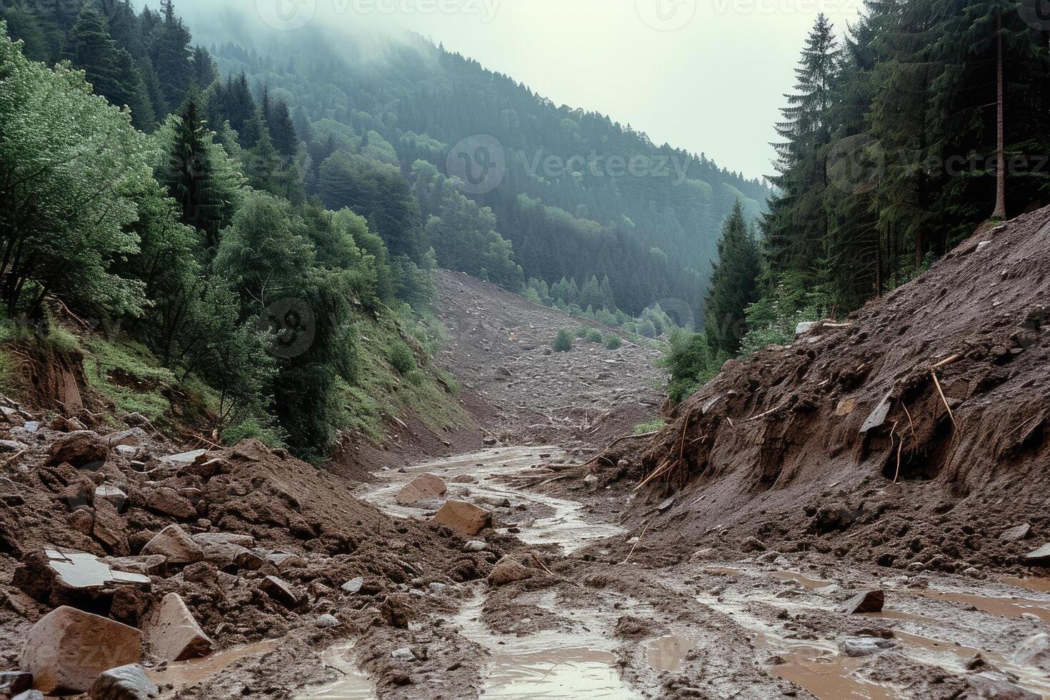 A muddy road in the mountains photo