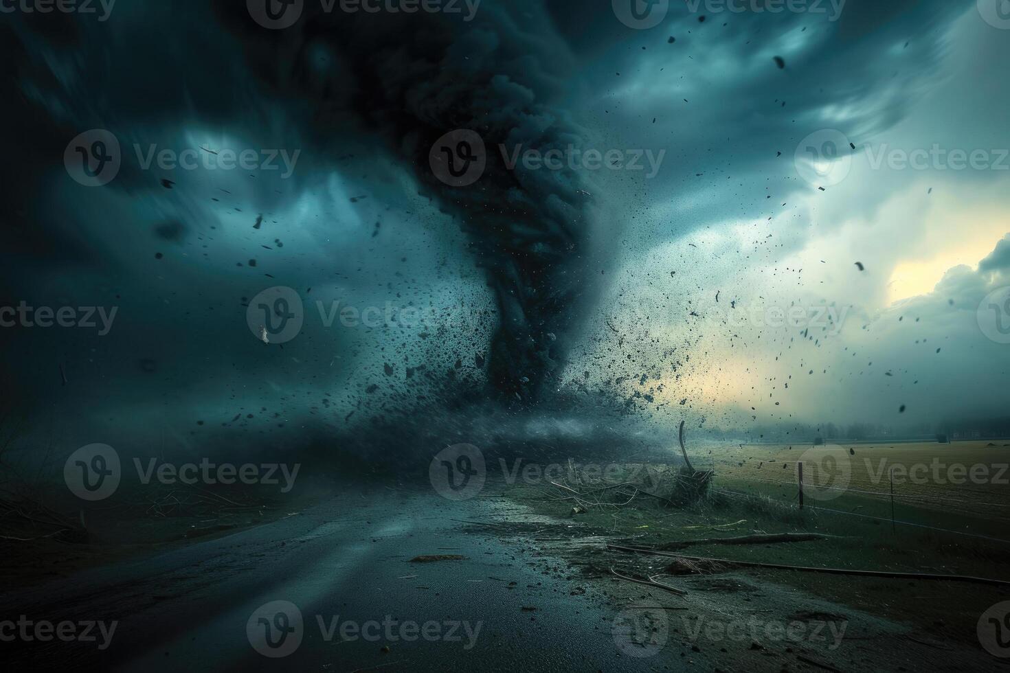 A tornado is coming down the road photo