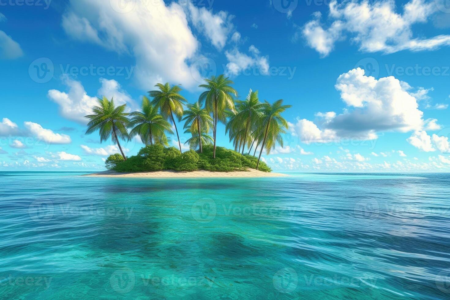 Tropical island with palm trees in the ocean photo