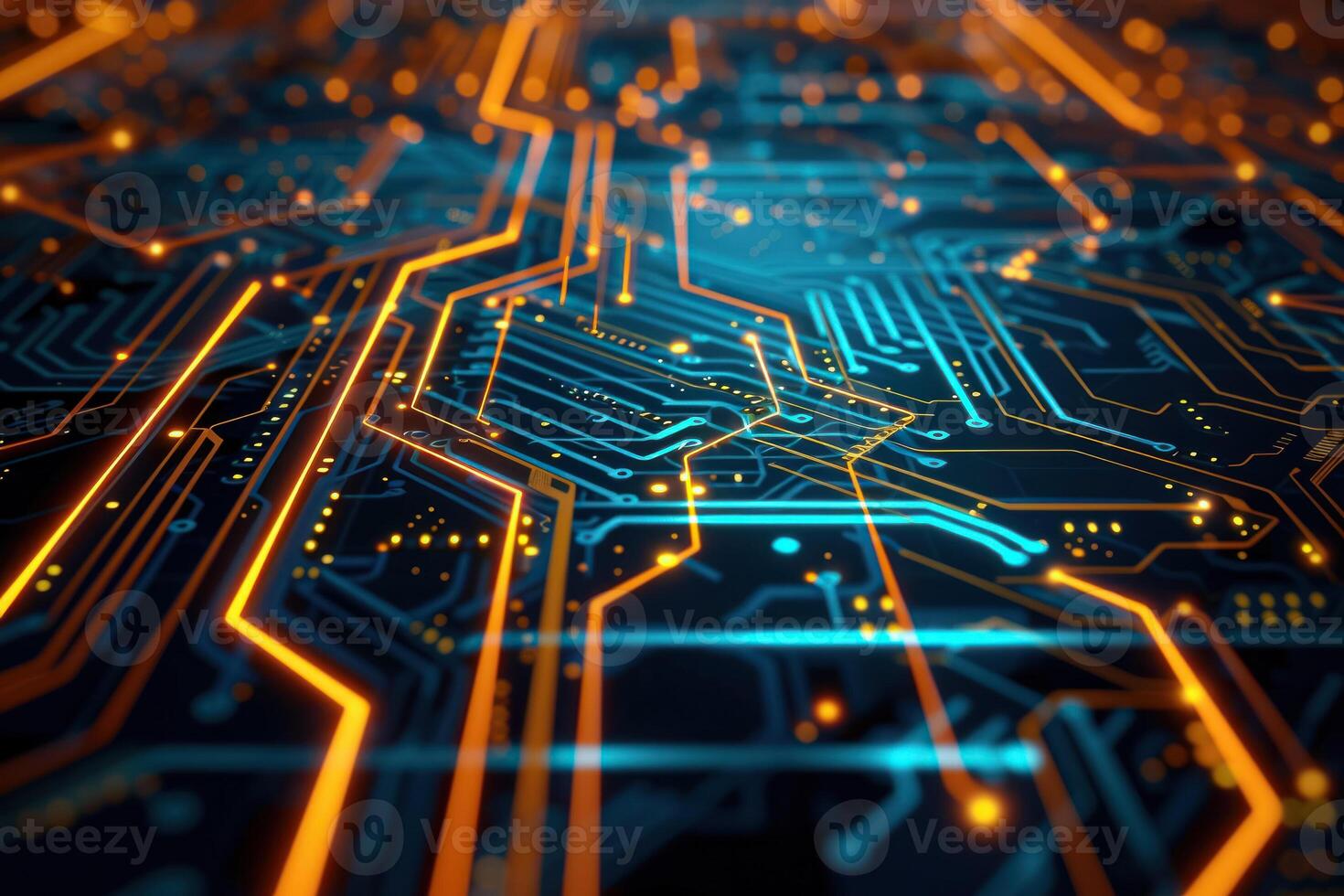 A close up of a circuit board with glowing lines photo