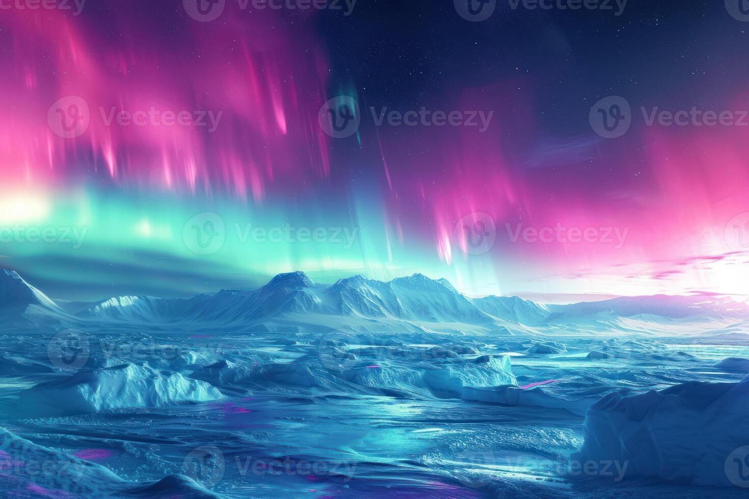 An aurora borealis over the mountains photo