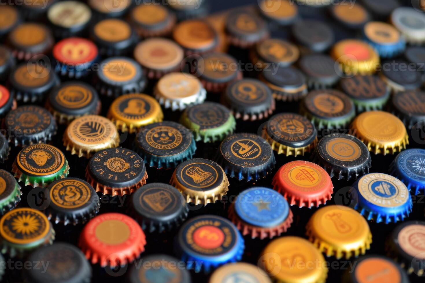 A close up of many different colored bottle caps photo