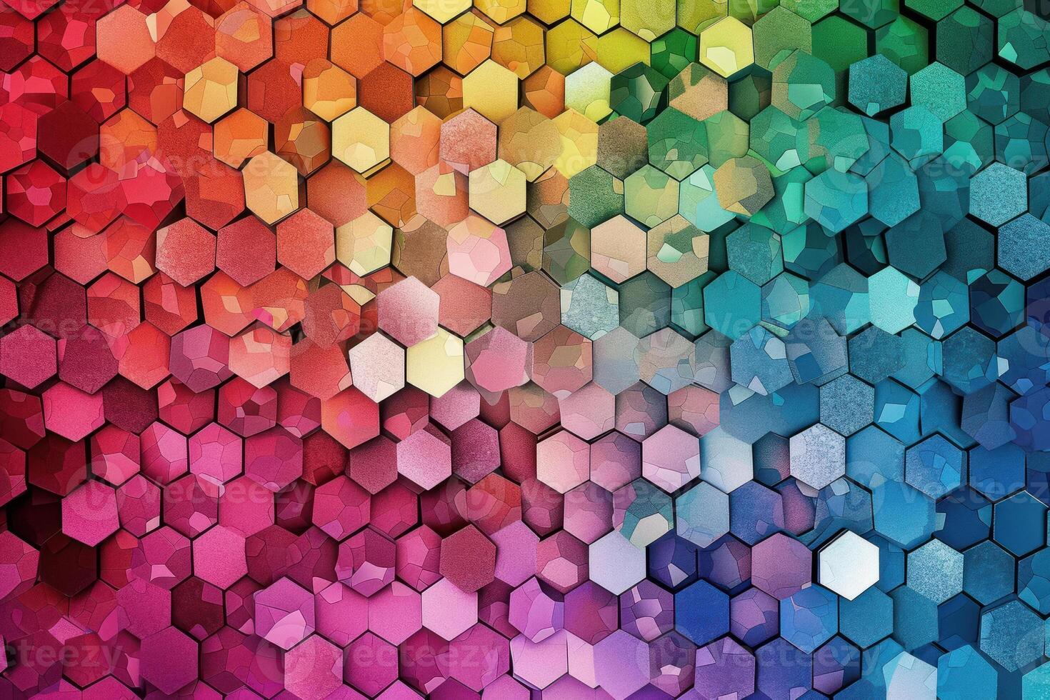 Colorful hexagon background with a rainbow pattern photo