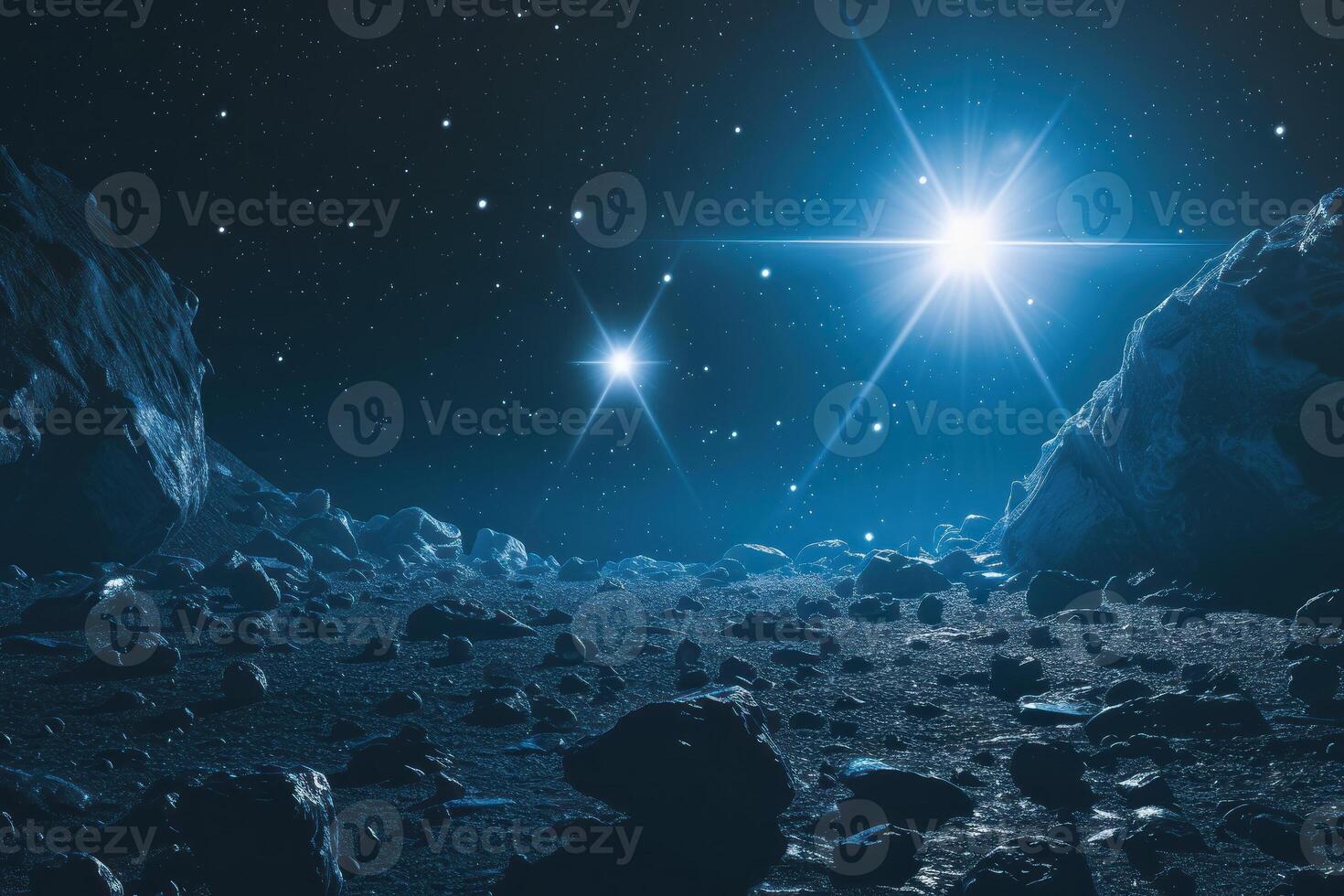 A star shining in the sky above a rocky landscape photo