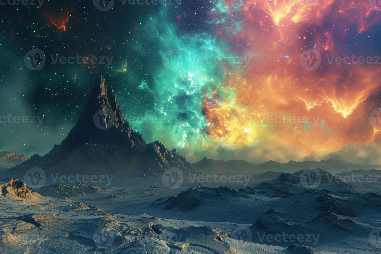 A colorful aurora over a mountain range photo