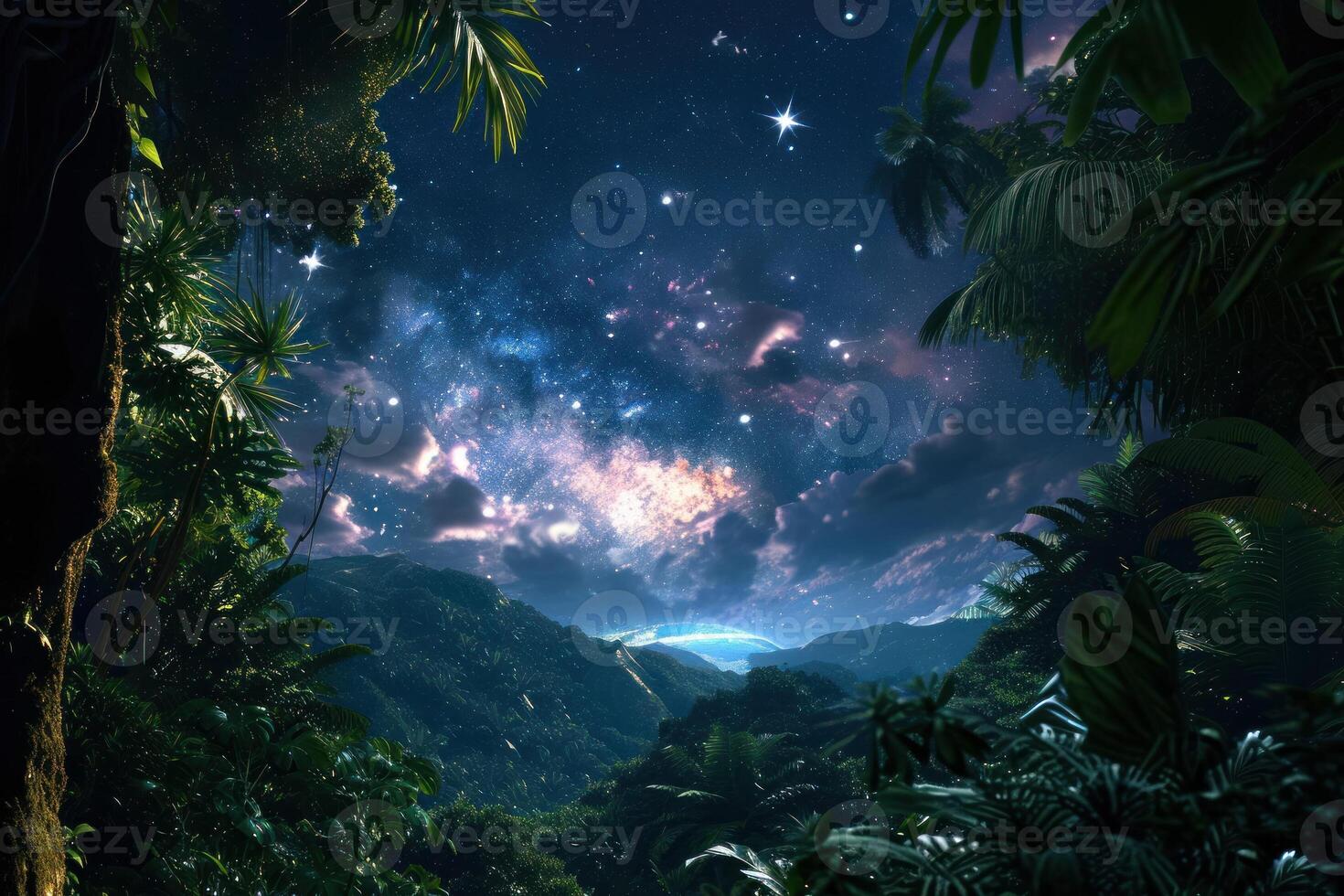 A beautiful night sky with stars and clouds in the sky photo