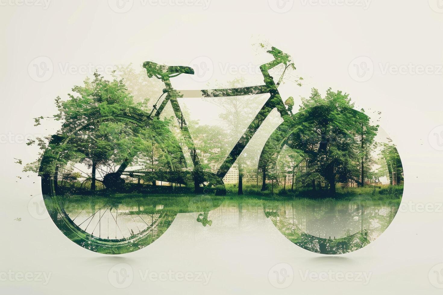 An image of a bicycle with trees and a river photo