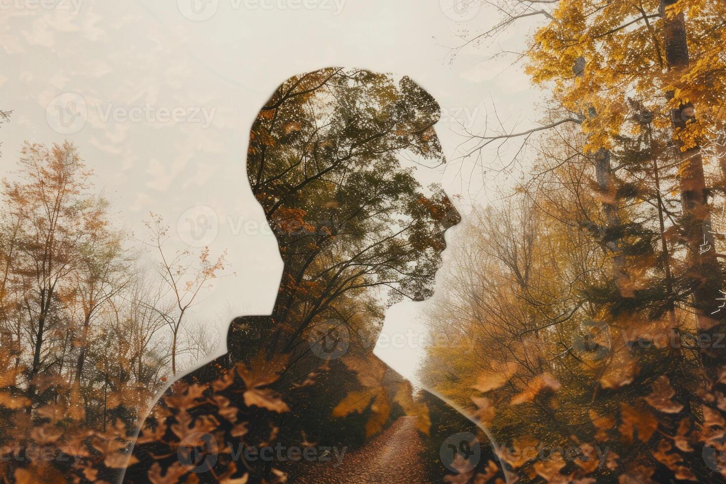 A double exposure of a man in the woods photo