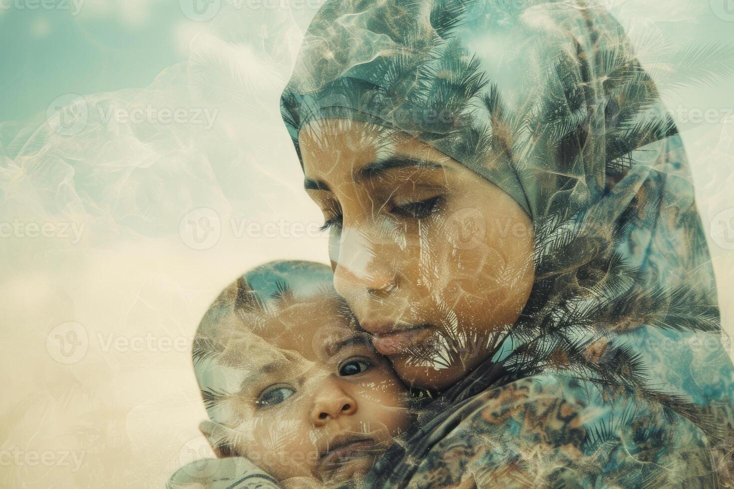 A woman holding a baby in her arms photo
