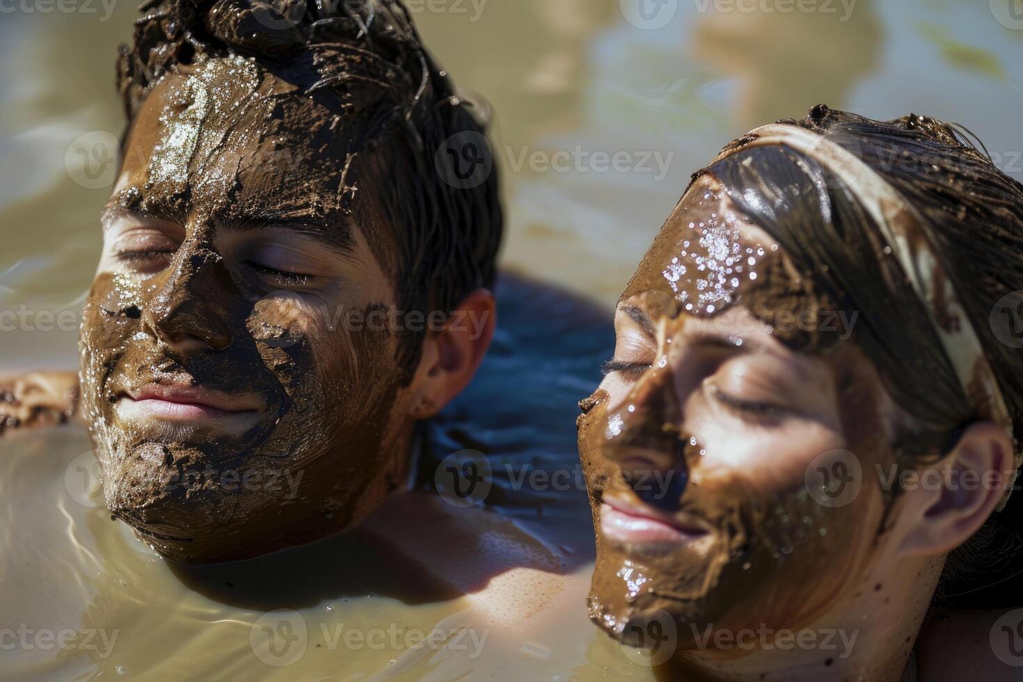 A man and woman covered in mud photo