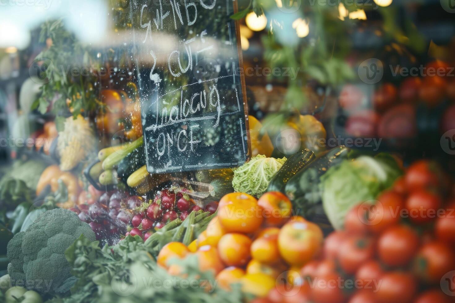 A display of fresh vegetables in a store window photo