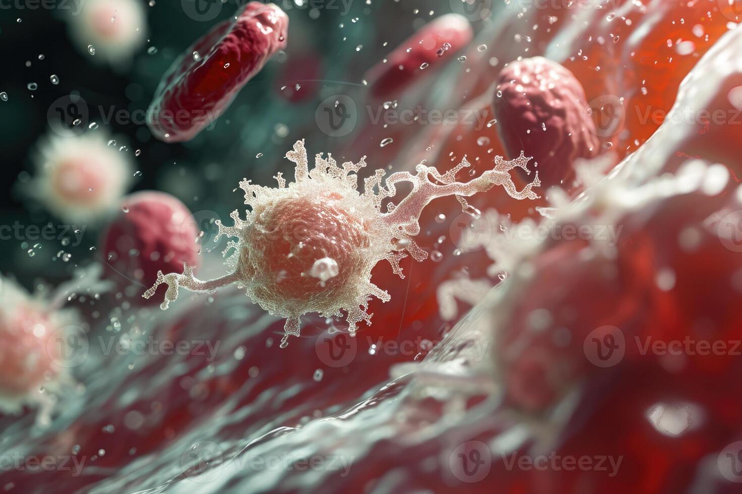 Cancer cells are shown in a 3d rendering photo