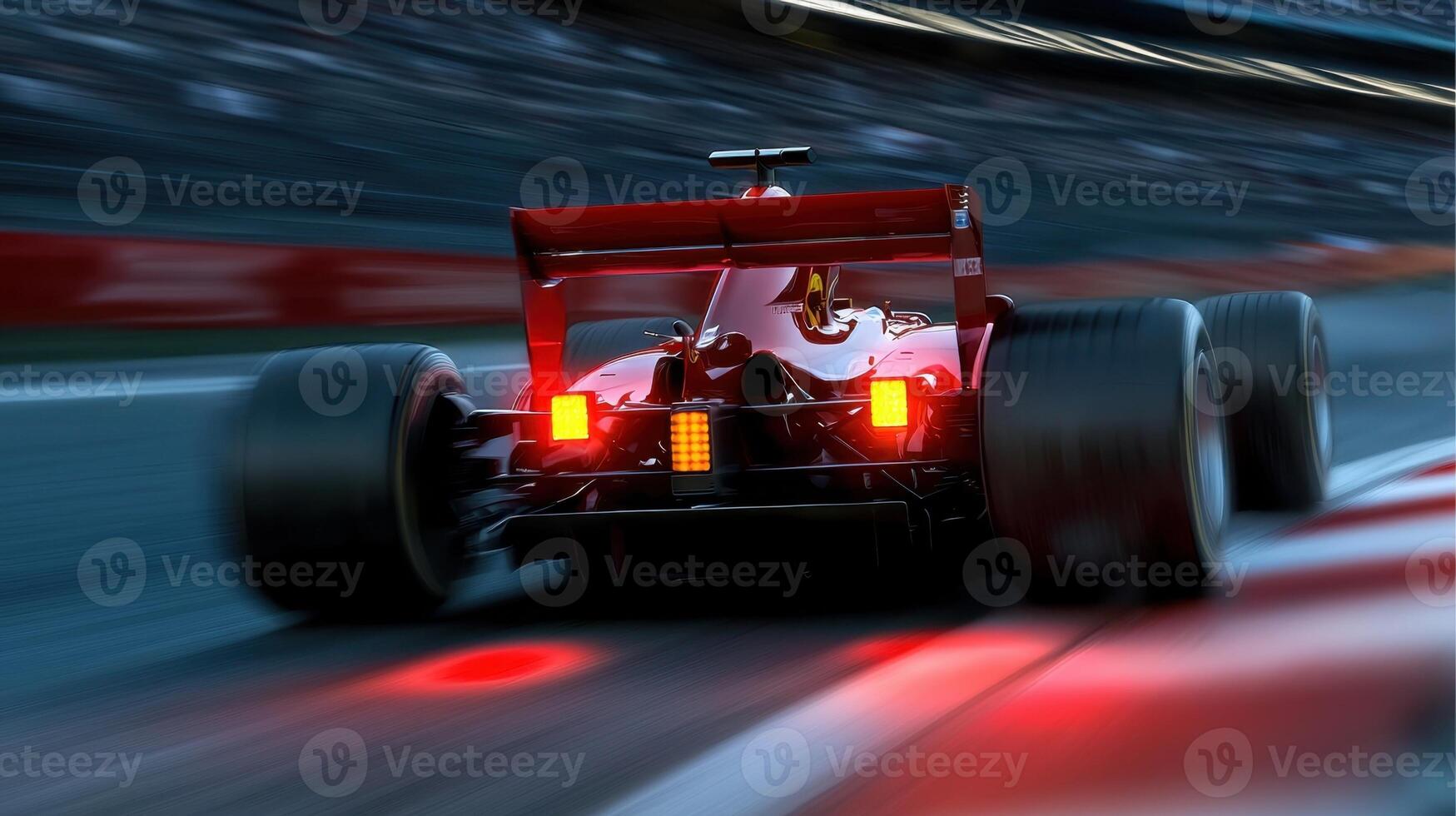 A racing car is speeding down the track photo