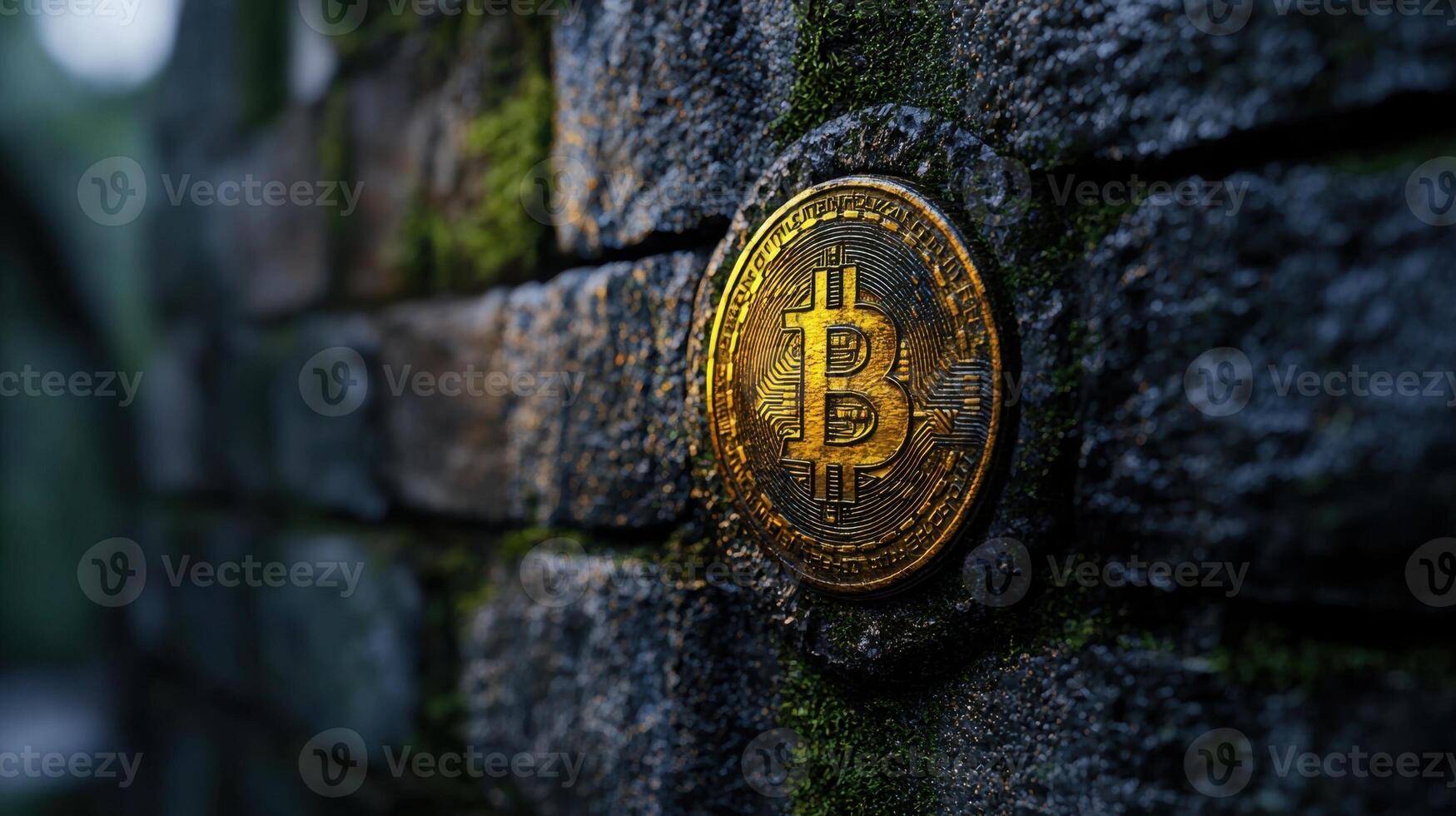 Bitcoin on a brick wall photo