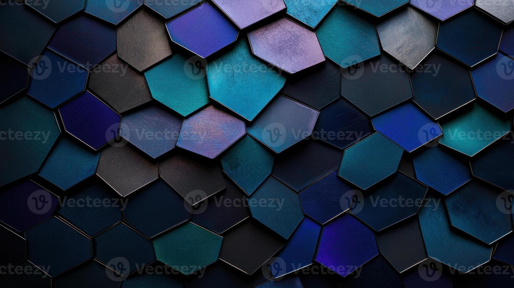 A dark blue and black background with many different shapes photo