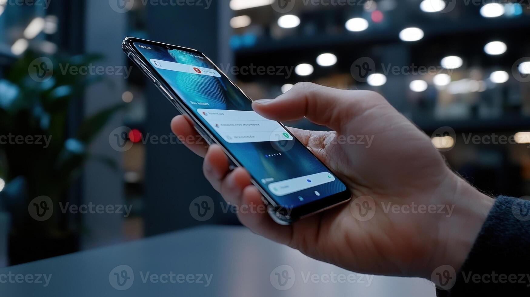 A person holding a smartphone with a message on the screen photo
