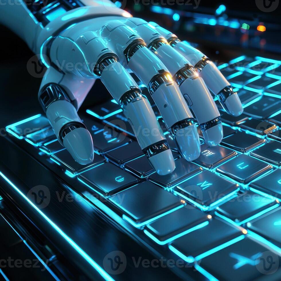 A robot hand is on a keyboard photo