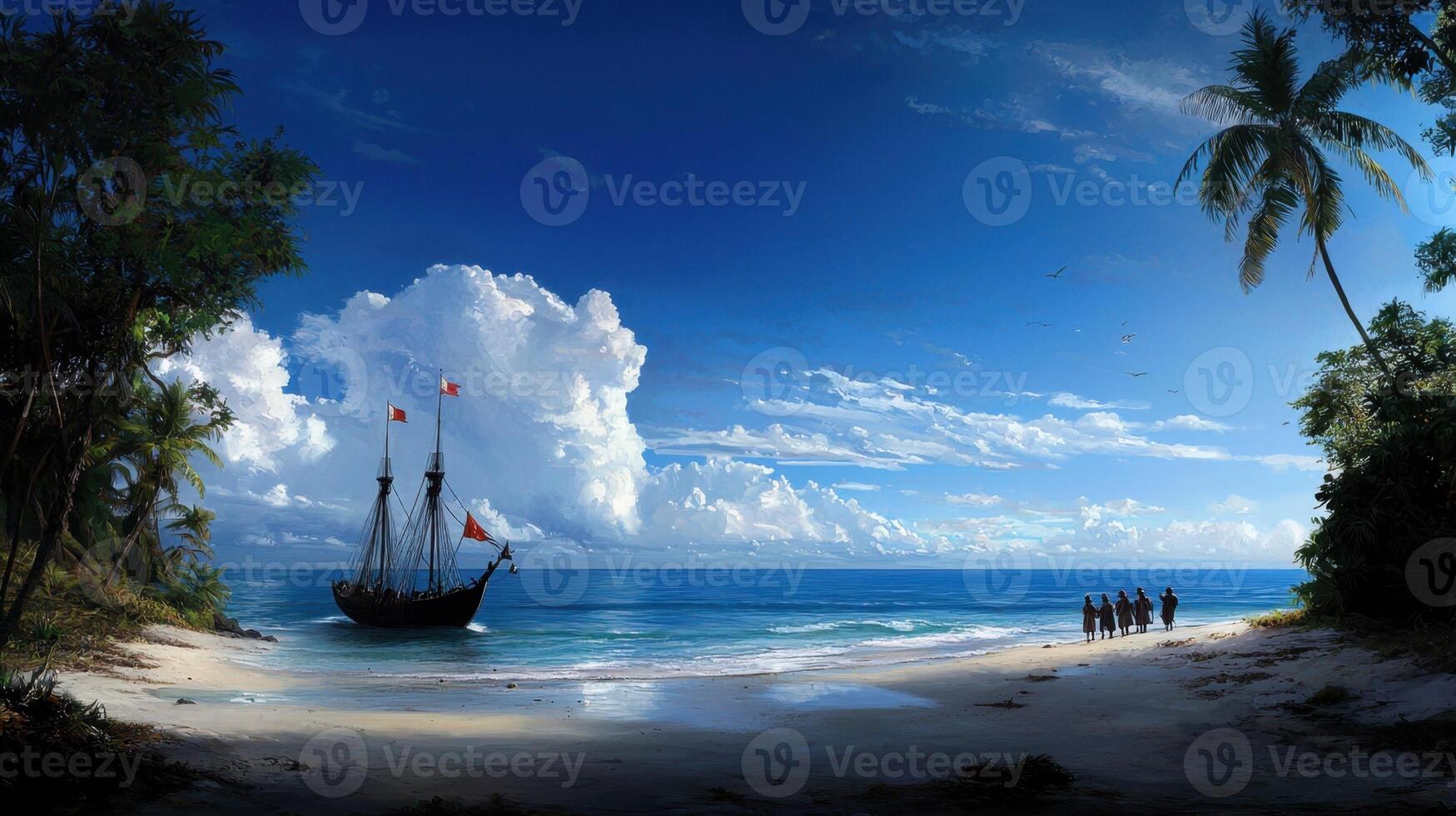 A painting of a ship on the beach photo