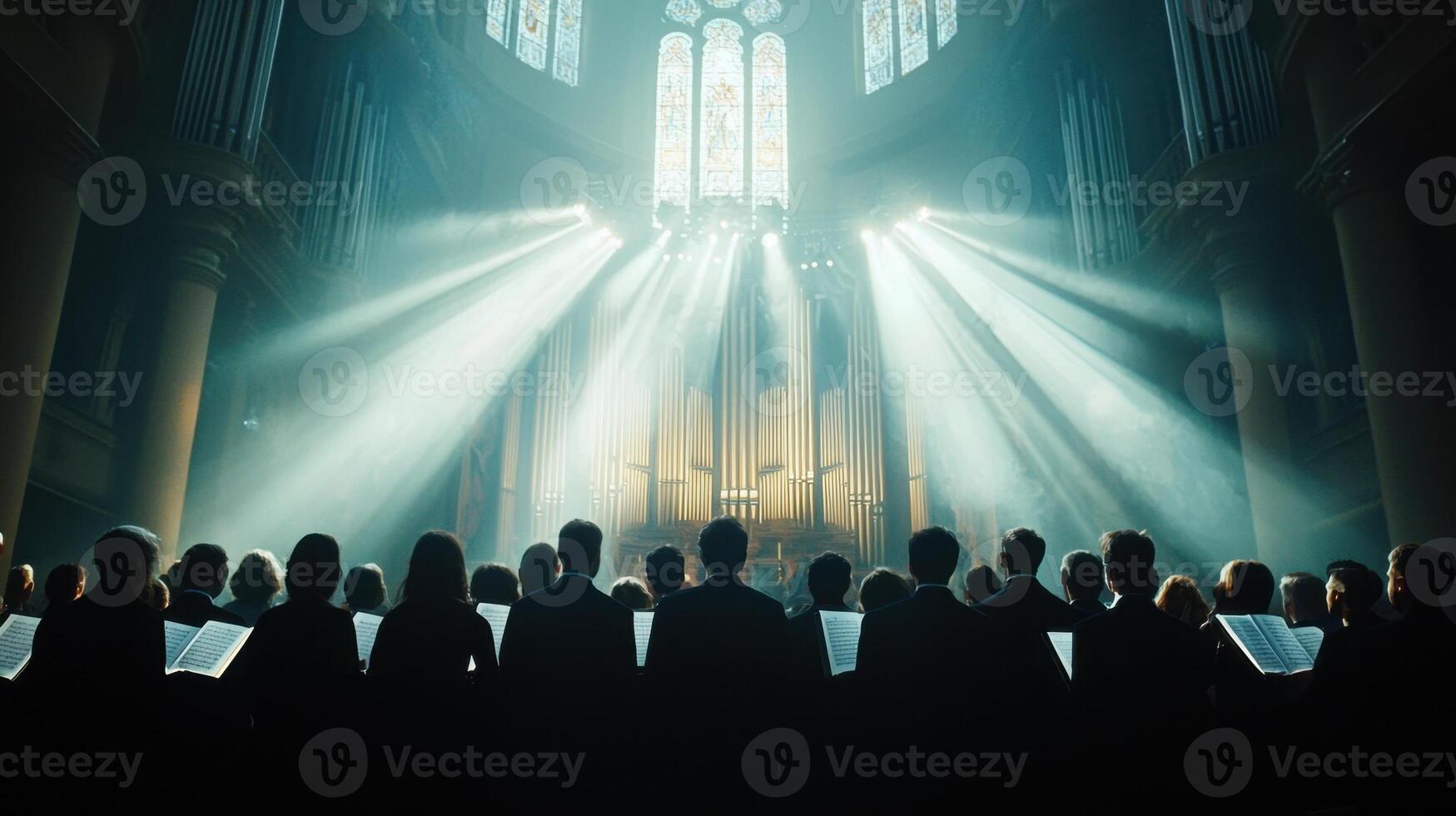 A large group of people are sitting in a church photo
